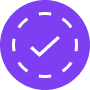 Purple checkmark symbol with dotted outline